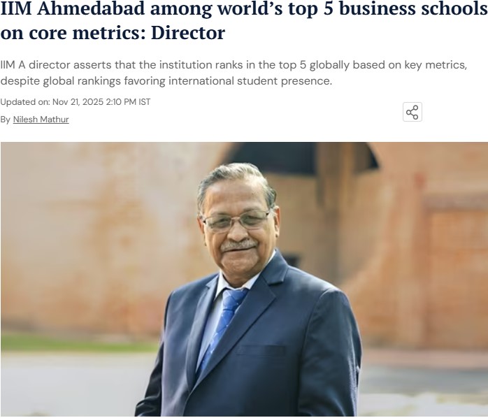 IIM Ahmedabad among world’s top 5 business schools on core metrics: Director