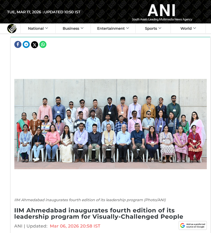 IIM Ahmedabad inaugurates fourth edition of its leadership program for Visually-Challenged People