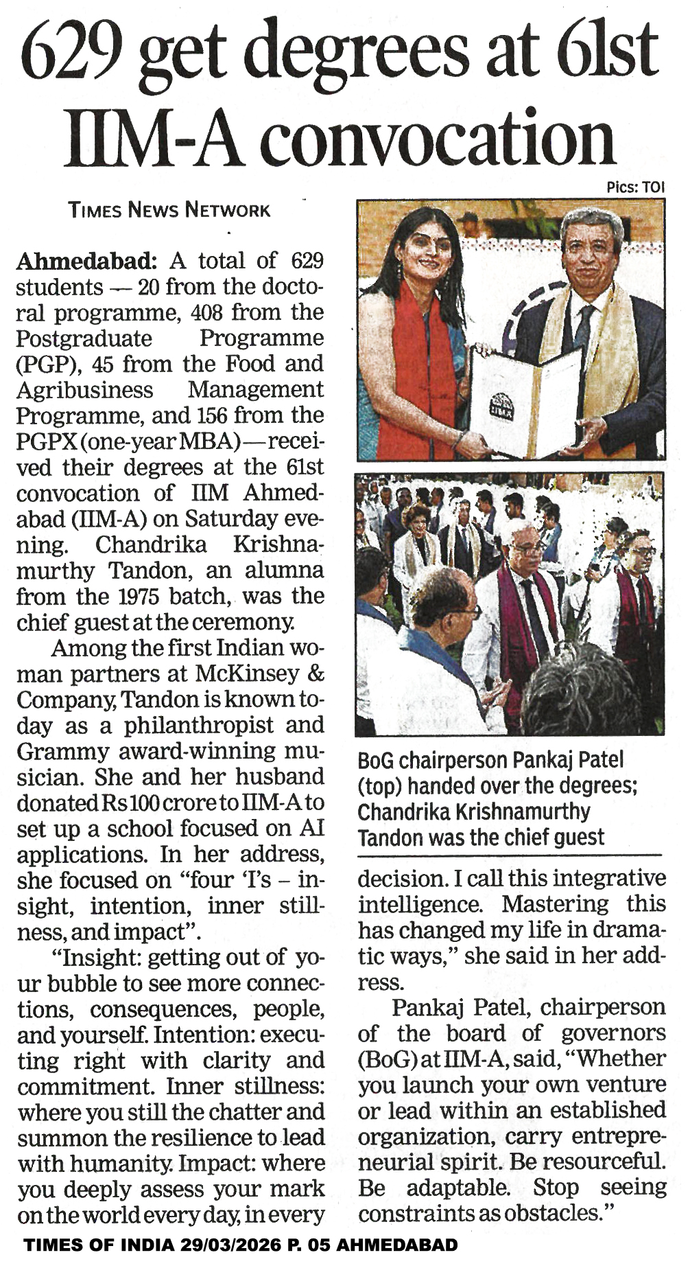 629 students get degrees at IIMA's 61'st convocation