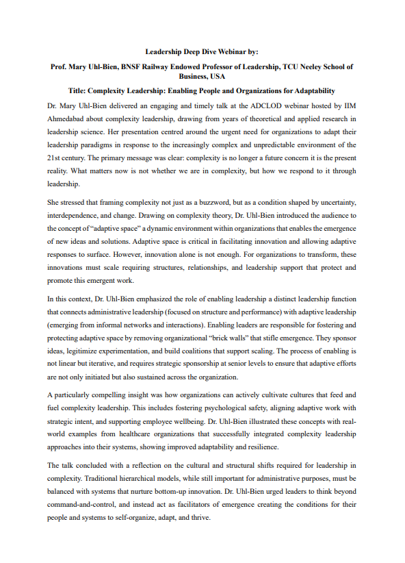 Complexity Leadership: Enabling People and Organizations for Adaptability