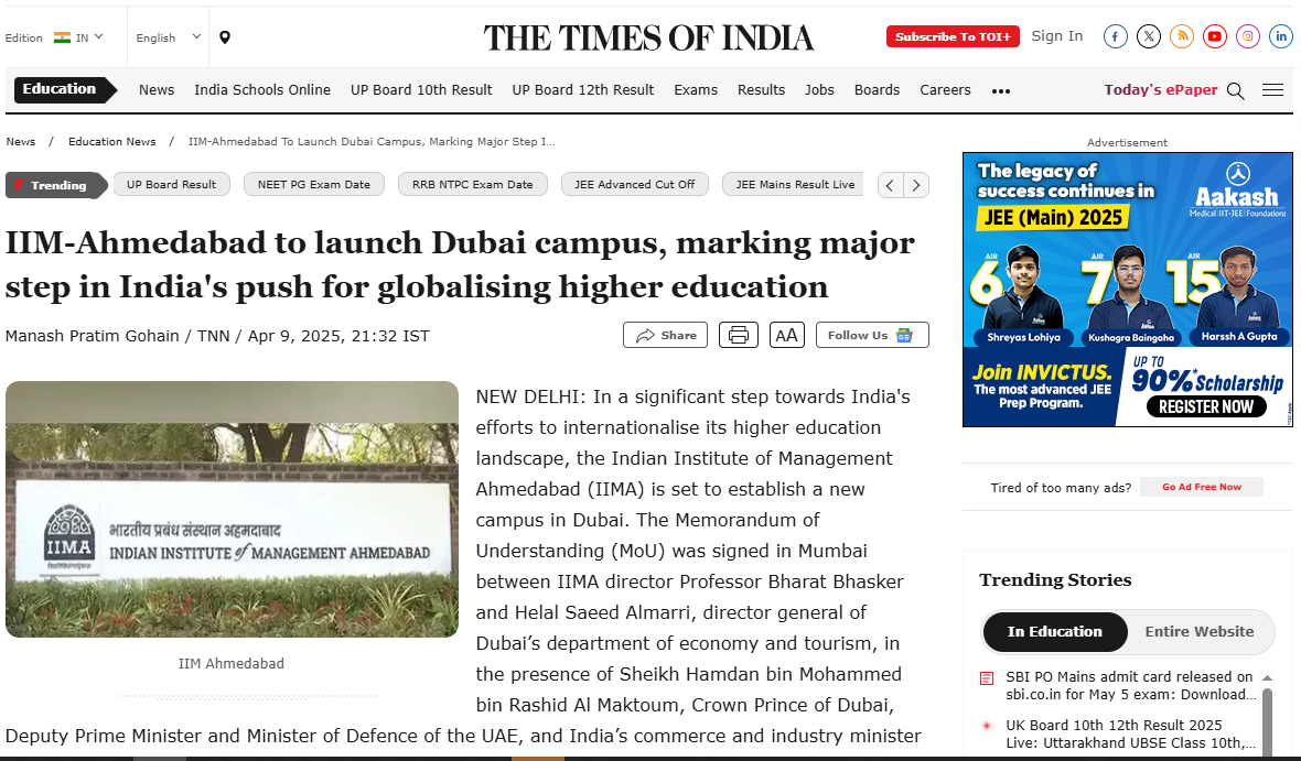 Ahmedabad to launch Dubai campus